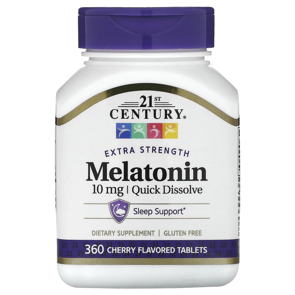 21. stoletje ekstra moč melatonin, hitro raztopite, Cherry, 10 mg, 360 tablete