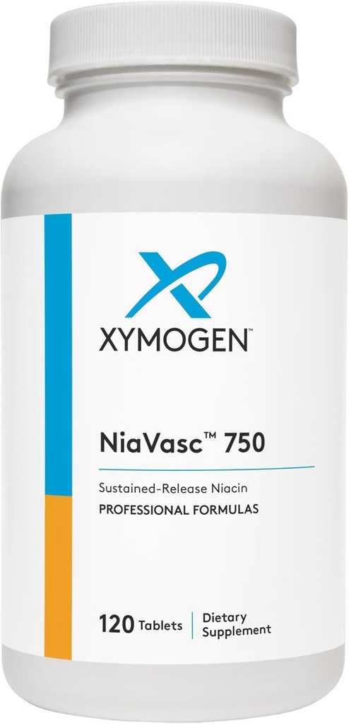 XYMOGEN NiaVasc 750 - Trajno sproščanje niacina za učinek manjšega zardevanja - podpira vzdrževanje zdravih krvnih lipidov (120 tablet za časovno sprostitev)