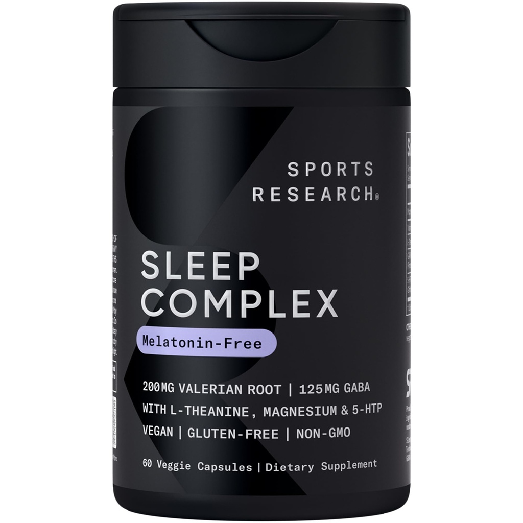 Sports Research® Sleep Complex- Melatonin-free Vegan kapsule - z Valerian Root, GABA, L-Theanin, Magnezij & 5-HTP - 30 Servinga