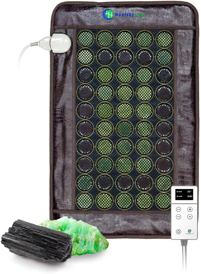 HealthyLine Far Infrared Heating Pad for Back, Neck, Shoulder & Muscle Pain Relief - Weighted Electric Mat with Jade & Tourmaline Stones, Grounding – Medium Size 32 x 20 in