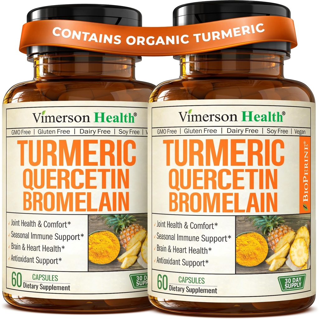 Quercetin z Bromelain kurkumin dopolnilo – Alergija Relief, Joint & Imunska podpora – Organski Kurkuma dodatek s črno papriko (Bioperine) – Quercetin 500 mg Kapsule 2 pakiranje
