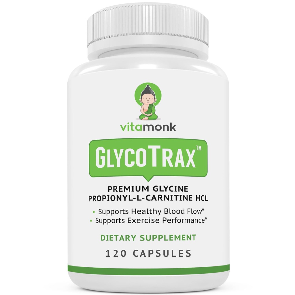 VitaMonk GlycoTraxTM GPLC Ekstra velika steklenica - 120 Kapsule visokoabsorpcije Glicin Propionil-L-karnitin brez umetnih polnil - Glicin Propionil L Karnitine Dodatek