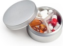 Primer majhne tablete 3 Kompartmaji, Metal Round Prenosne tablete Box, Vodoodporne tablete Organizator, Pocket Purse Medicine Vitamin Imetnik EDC vsebnik (Srebro)