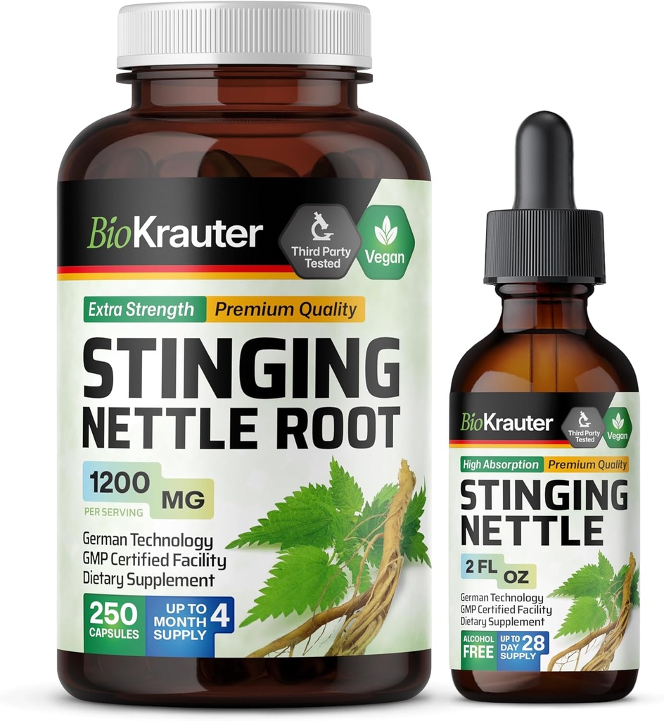 BIO KRAUTER Sting Nettle 250 Kapsule & Stinging Nettle Tinkture 2 Fl. Oz.