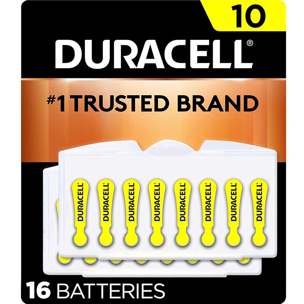 Duracell slušni aparat Baterije rumene velikosti 10, 16 Count Pack, 10A velikost slušni aparat baterije z dolgotrajno močjo, ekstra dolgo EasyTab Namestite za naprave za slušno pomoč