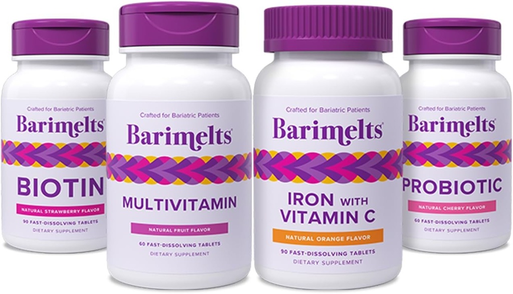 BariMelts Popolna postbariatrična kirurgija paket - multivitaminski, železo z vitaminom C, Biotin, in probiotiki