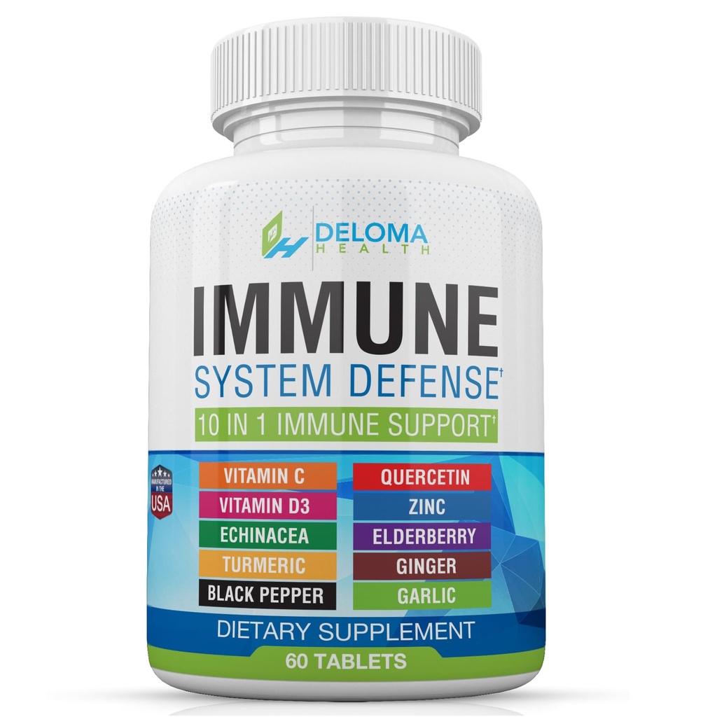 10 v 1 Podpora imunskega sistema - Vitamin C (1000 mg), Quercetin, Vitamin D3 (5000iu), Cink (40 mg), Bezgove jagode, Echinacea, Kurkuma, Ginger, Česen, Črna paprika