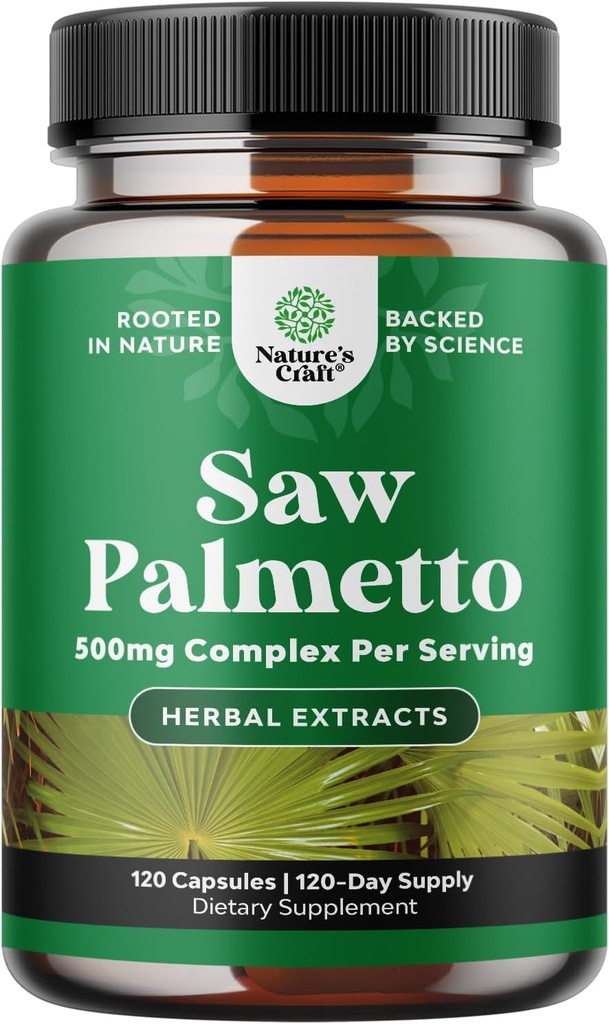 Nature Craft Extra Strength Saw Palmetto Extract - Advanced Saw Palmetto za ženske in moške lase zdravje in urinska podpora z rastlinskimi steroli in Flavonoidi - Močen zeliščni dodatek 120 kapsul