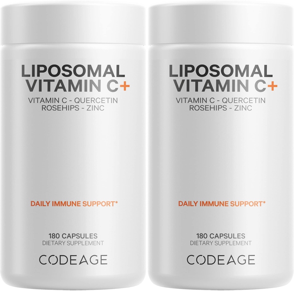 Šifraža Liposomski Vitamin C 1500mg z cinkom, Bezgovina, Citrus Bioflavonoidi Grenivke, Lemon, Orange Powder, Quercetin & Rose HIPS Sadje – Veganski dodatek - Ne-GMO, Veganske tablete - 2 Pack