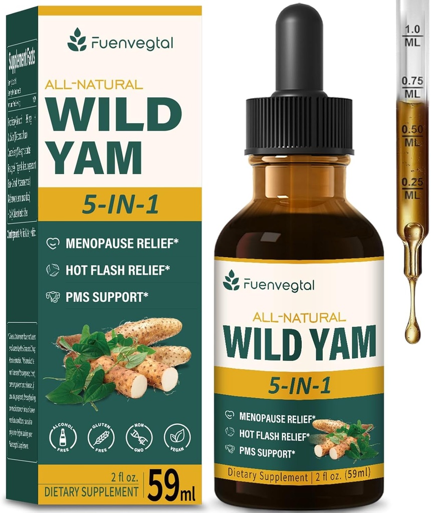 Vse zeliščne tekoče kapljice, Wild Yam Extract s Chaste Berry, Fenugreek, Black Cohosh za Menopause Relief & PMS Podpora. 2oz