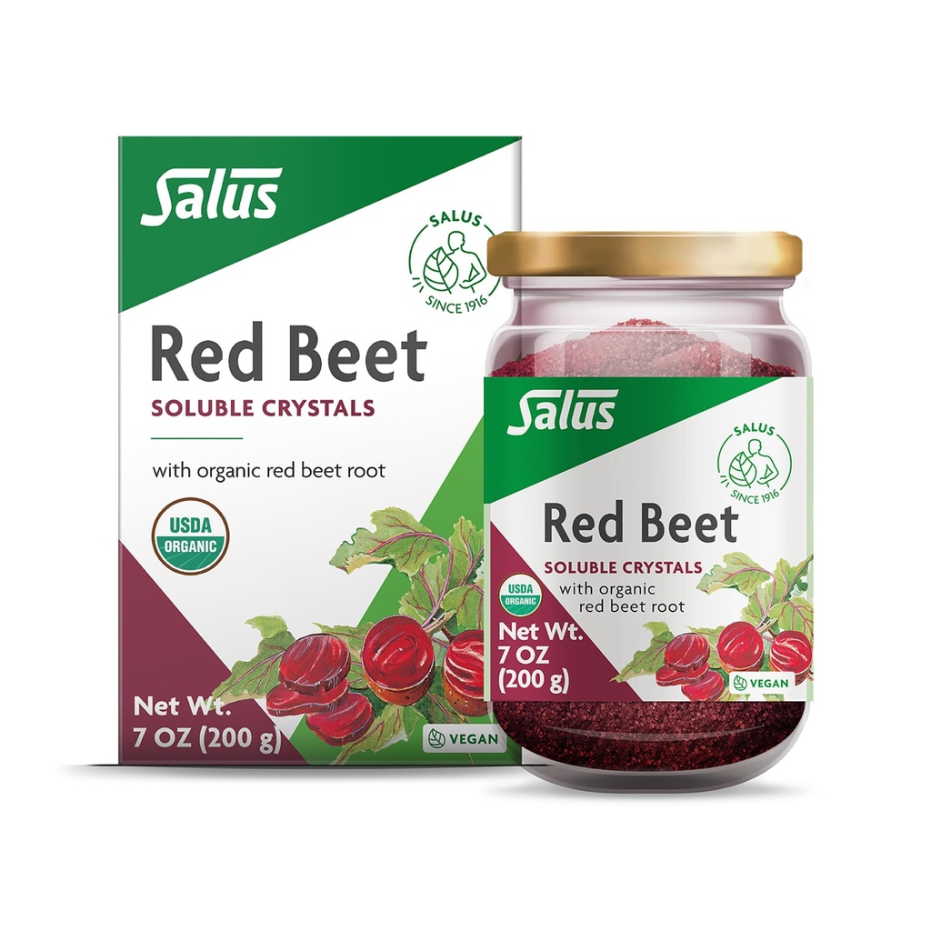 Salus Red Beet Crystals - Organic Nutritional Beet Root Powder Mix - Superfood Powder dodatek z vitaminom C, Folat, magnezij in kalij - 7 oz