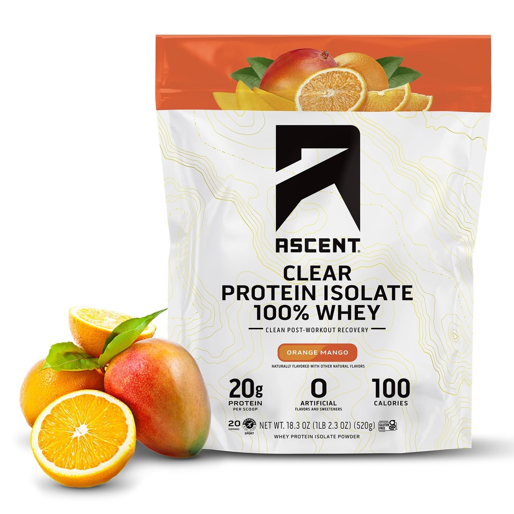 Vzpon 100% čistih sirotkinih beljakovin v prahu - postworkout, nič umetnih arom in sladil, gluten brez, 5,5g BCAA, 2,1g levcin, esencialne aminokisline, oranžni mango, 20 servingov