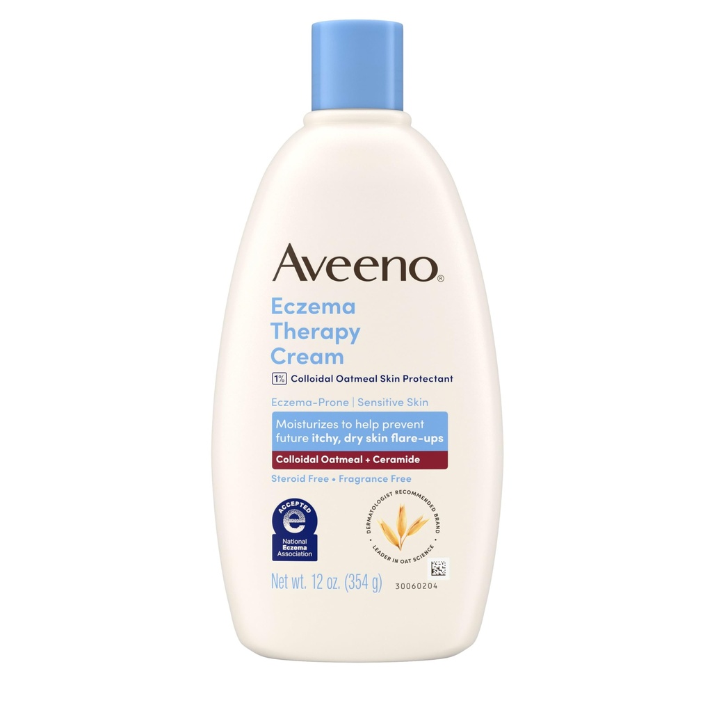 Aveeno ekcema Terapija Daily Vlažilna krema za občutljivo kožo, Pomirjujoče Eccema Relief Cream, Koloidni Oatmeal & Ceramid za suho in srbečo kožo, Steroid- & Fragrance- Free, 12 oz