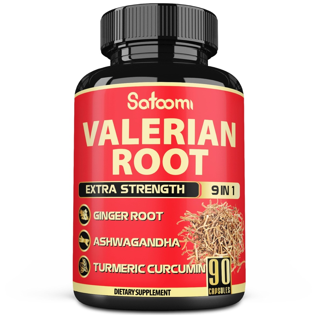 Satoomi Valerian Root Kapsules - 9 naravnih zelišč - Ashwagandha, Kurkuma, Ginger, Ceylon Cinnamon - 90 Caps za 3-mesečno dobavo
