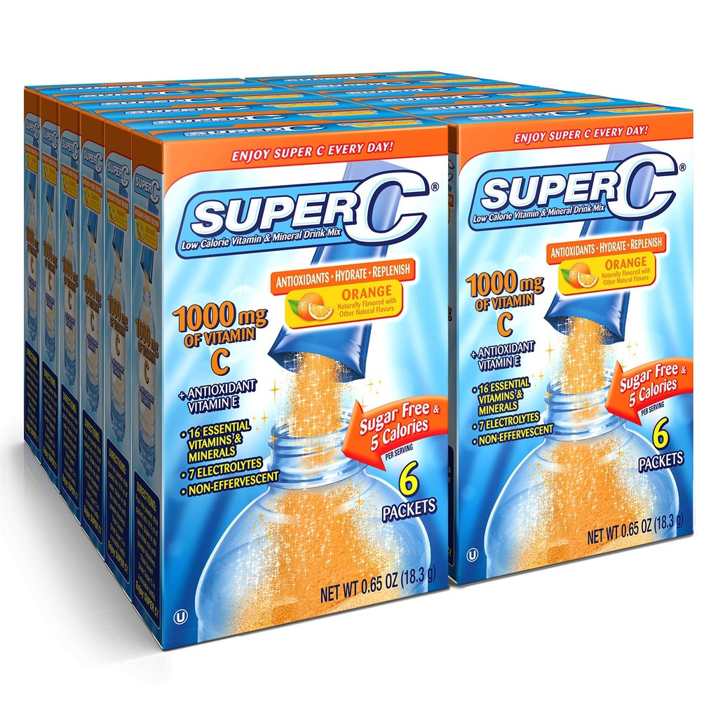 Super C Vitaminski in mineralni napitek Mix, Orange, 6 CT Posamični iti, pakiranje 12 (72 skupno pakiranje)