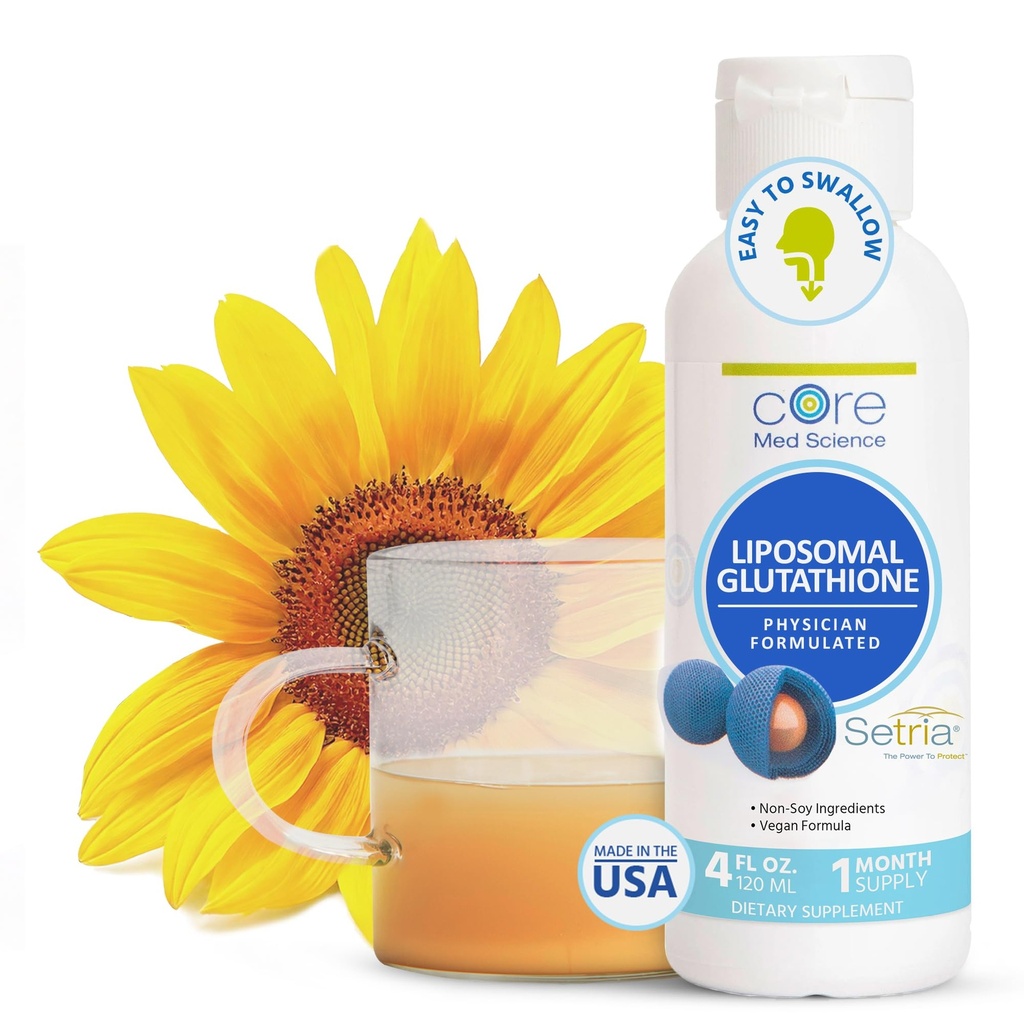 Core Med Science Liposomal Glutathione Supplement - (500mg, 4 Fl Oz) - High-Absorption Glutathione for Antioxidant & Liver Detox Support with Pure Reduced Setria - Daily Use for Immune Function