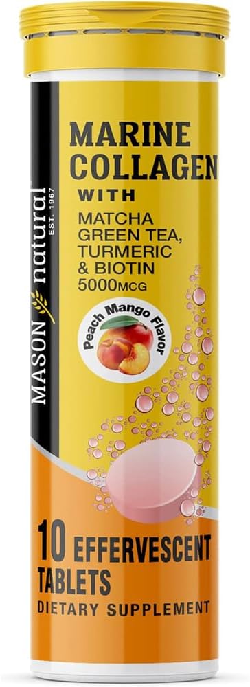 MASON NARAVNI morski kolagen z Matcha zelenim čajem, kurkuma in biotin - zdravi lasje, kože in nohti in sklepi, močan antioksidant, 10 šumeče tablete
