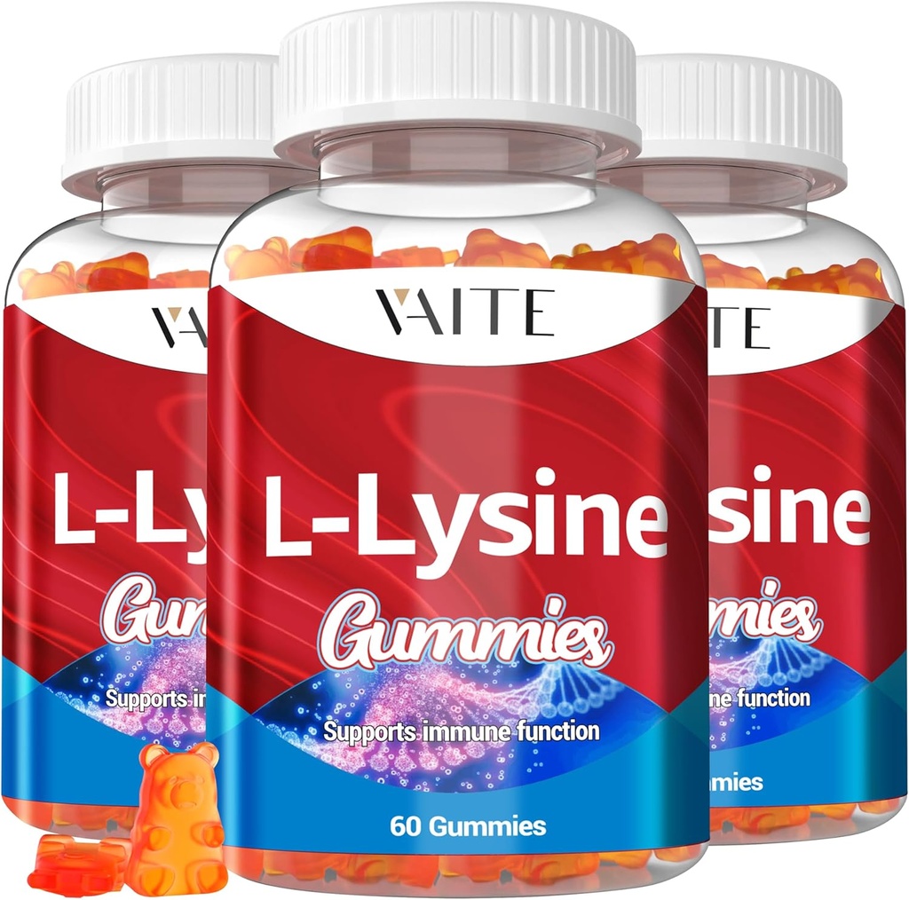 L-Lysine 1000mg Gumies - podpira kožo, Lip, Vegan, Gluten prost, 60 Žvečljivi lizin za odrasle, vitamini zdravje tkiva in imunski sistem, vitaminski dodatek in kompleksni dodatki (3 paket)