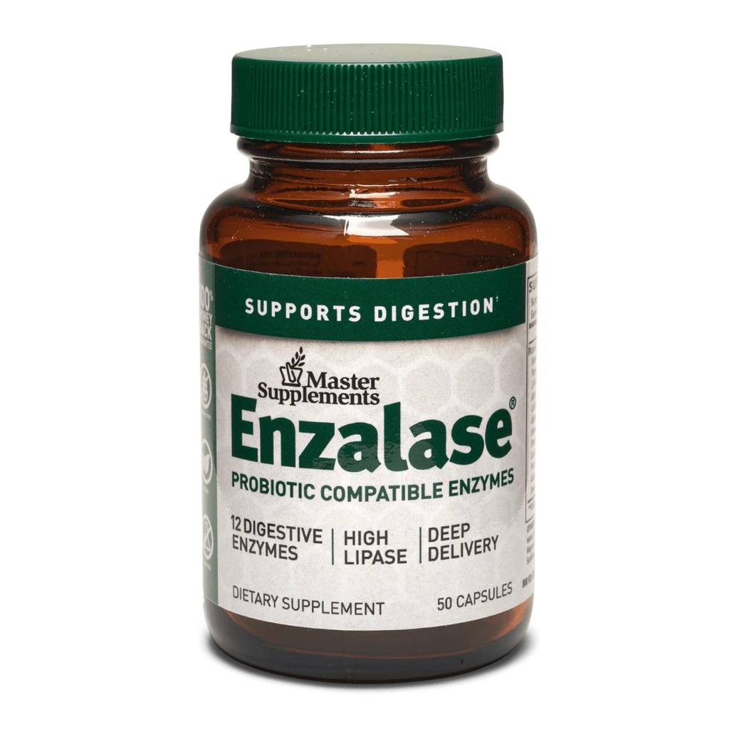 Master Supplements Enzalase - 50 Kapsule - Probiotični kompatibilni encimi - Zagotavlja prebavni boost + plin in napihnjenost - Gluten Free - 50 Serving