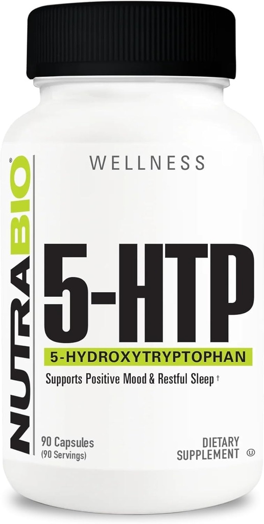 NutraBio 5-HTP dodatek, 200 mg Kapsule- Pomoč in spodbujanje bolj zdravo in trajno spanje, 90 Zelenjavne kapsule