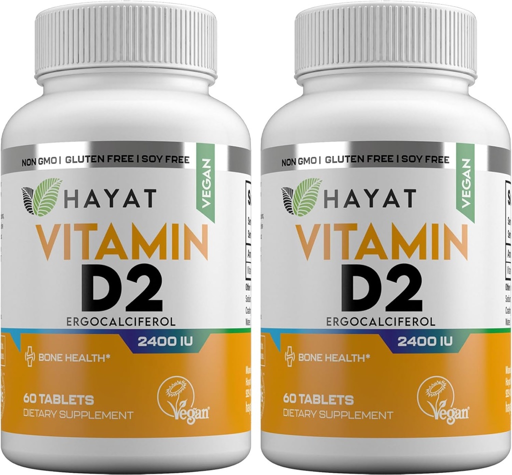 HAYAT Vitamini Veganski naravni vitamin D 2400 i.e., D2, certificiran halal (paket z 2)