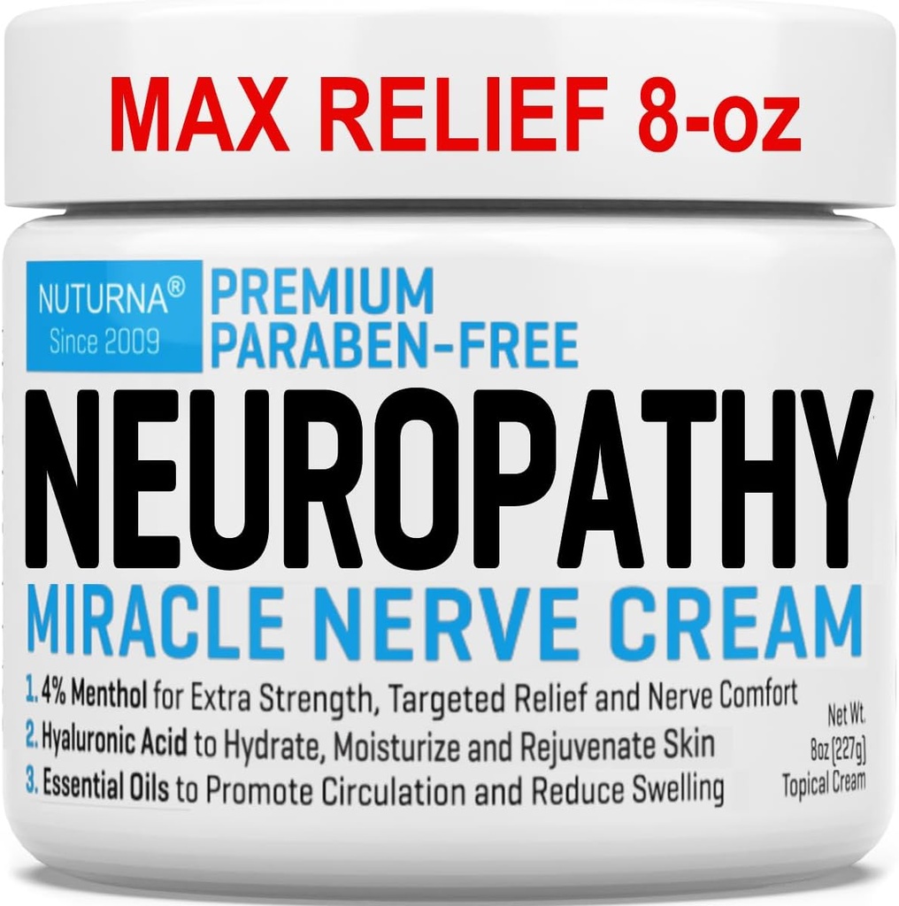 Nevropatija Nerve Relief Cream - Premium Živčna krema 3X Ukrep za ciljno Relief in pomirjujoče živec Comfort - Največja moč s 4% Mentol, MSM za noge noge prsti in nazaj - Super velika 8 Oz