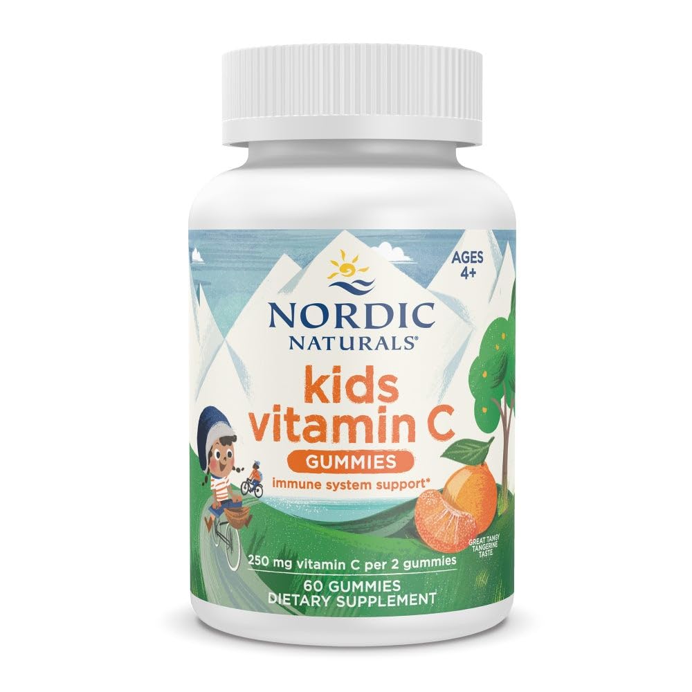 Nordic Naturals Kids Vitamin C Gummies - Tangy Tangerine - 60 Gummies - Vegan Vitamin C dodatek - Otroška imuniteta in antioksidant podpora - 250 mg na Serving - 30 Serving