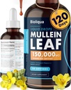 Bioliqua Mullein kapljice za pljuča - visoka jakost 150.000mg na 4fl oz Tincture - 120 Serving na 1.250mg na odmerek - Lung Detox & Bronchial Cleanse - Coconut aroma