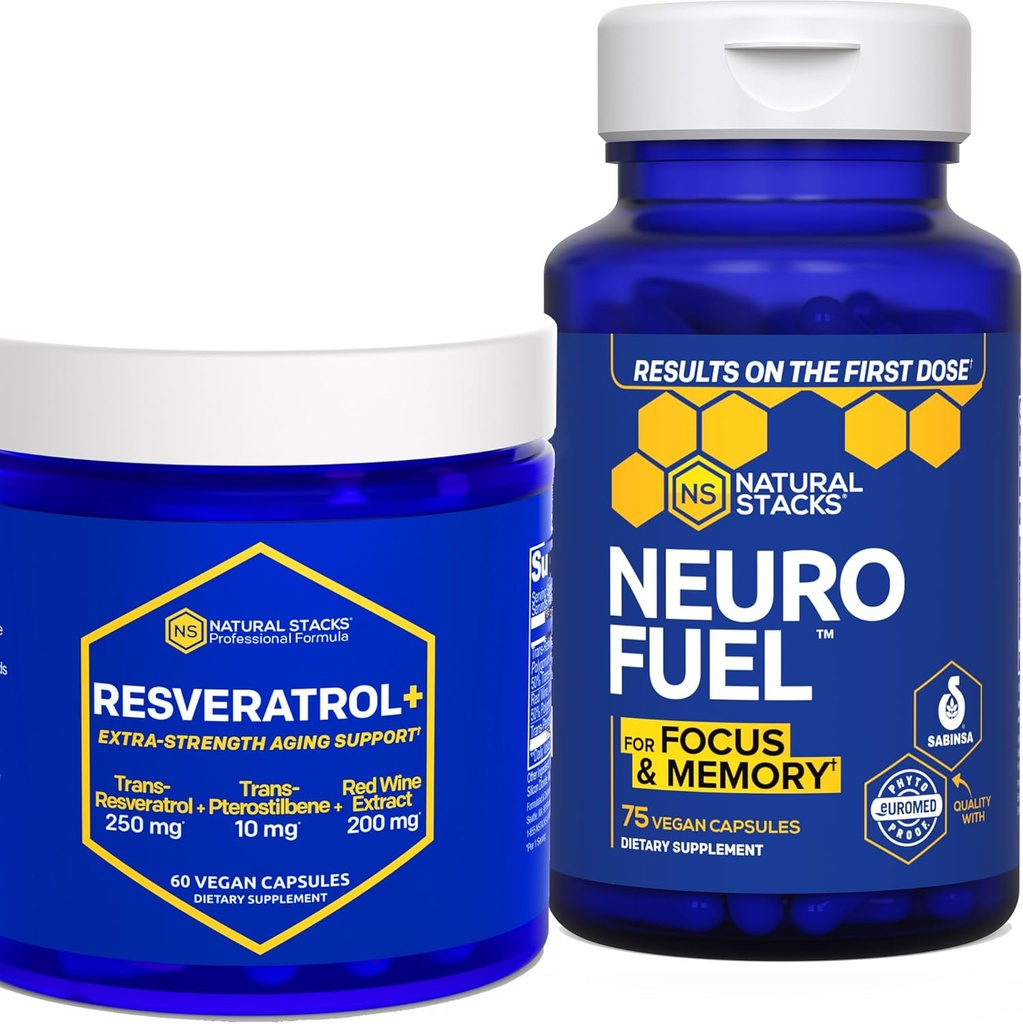 NARAVNI STABKI NeuroFuel & Resveratrol+ Dopolnilo - podpira fokus, spomin in zdravo staranje možganov* - 135 kapsul