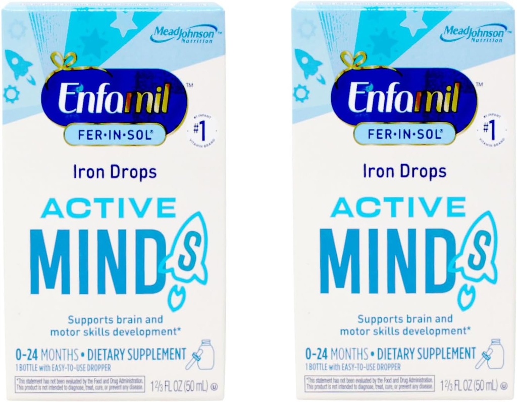 Enfamil Fer-in-Sol Dodatne kapljice železa za dojenčke in malčke, 15 mg, 1, 67 fl oz (50 ml) (paket po 2)
