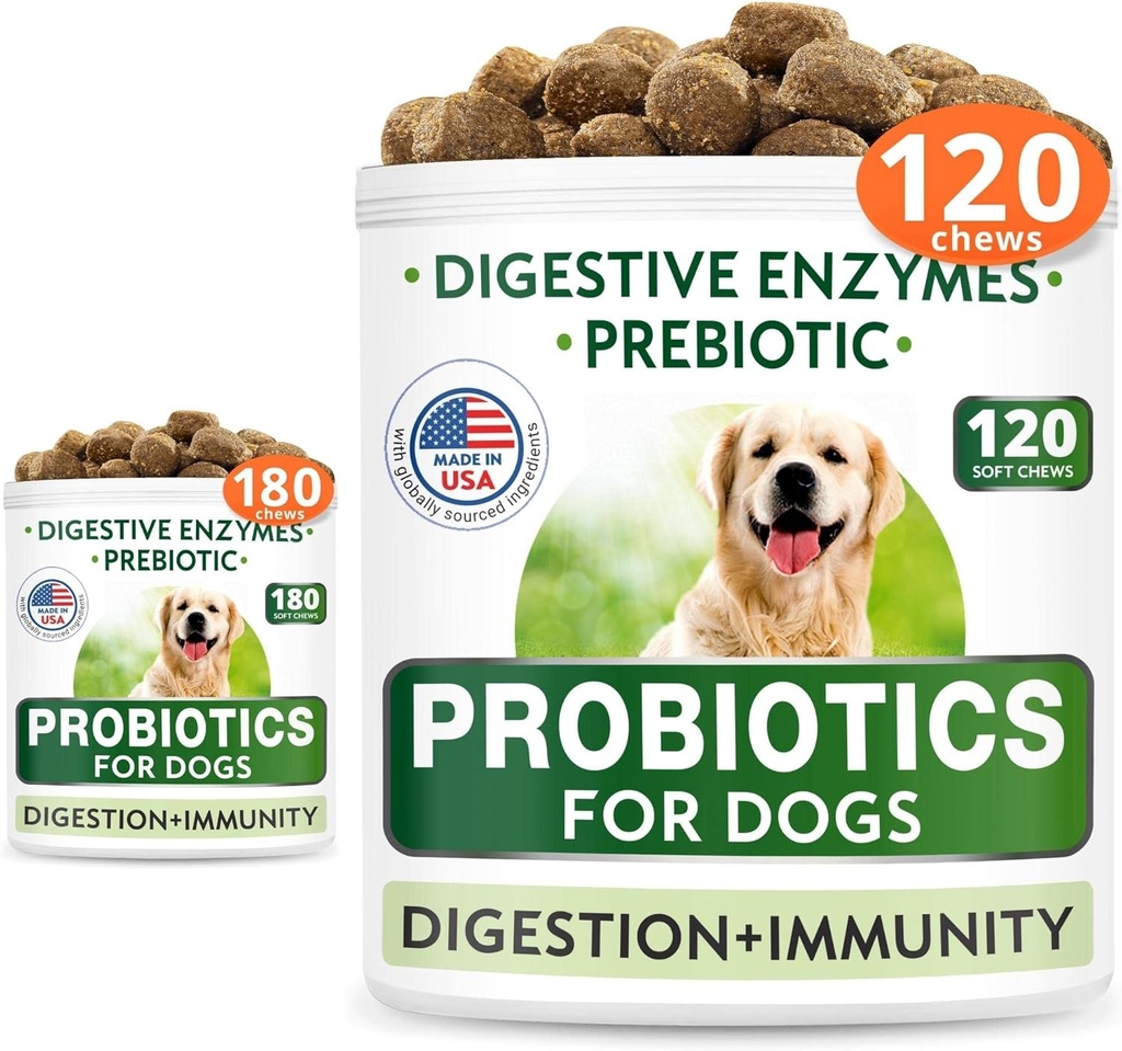 Pasji probiotiki Žvečilni gumi - plin, driska, alergija, zaprtje, razdražljiva želodčna reliefacija, z digestivnimi encimi + prebiotiki - Žvečljiva fiber dodatek - Izboljšati digescijo, Imuniteta - 300 mehkih žvečil