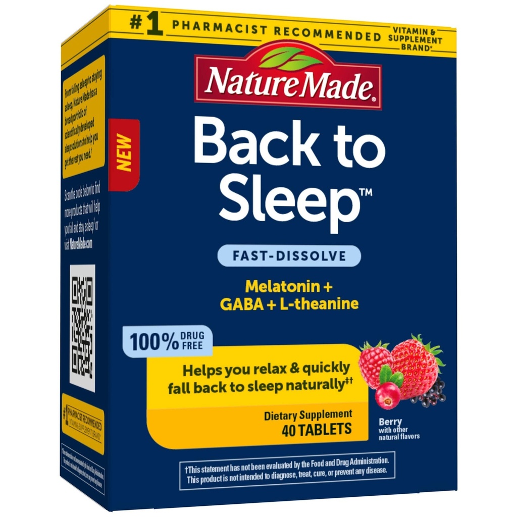 Narava, ki se je vrnila v spanje, melatonin hitro dissolven, vam pomaga, da pade nazaj spat naravno, L-Theanine in GABA za pomoč Sprostite in pomirite svoj um, 40 tablet