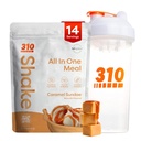 310 Nutrition All-in-One Mechange Shake Powder w/Shaker Cup Starter Kit - High Protein Fiber Rich Vegan Superfood Mešanica - Sugar-free, Keto & Paleo Friendly, Low Caramel Sundae 14 srv