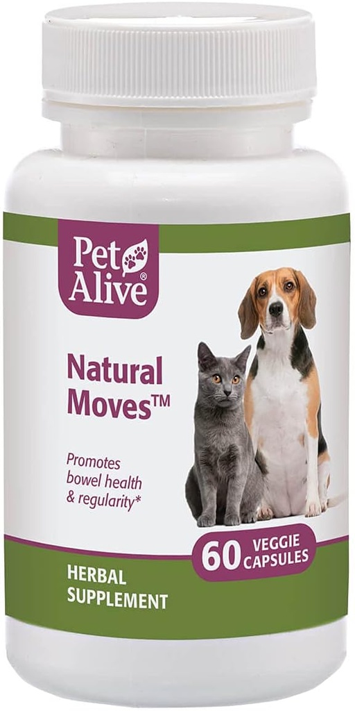 PetAlive Naravne poteze - vse naravne Zeliščni dodatek spodbuja zdravje in rednost kovčkov pri mačkah in psih - 60 Veggie Caps