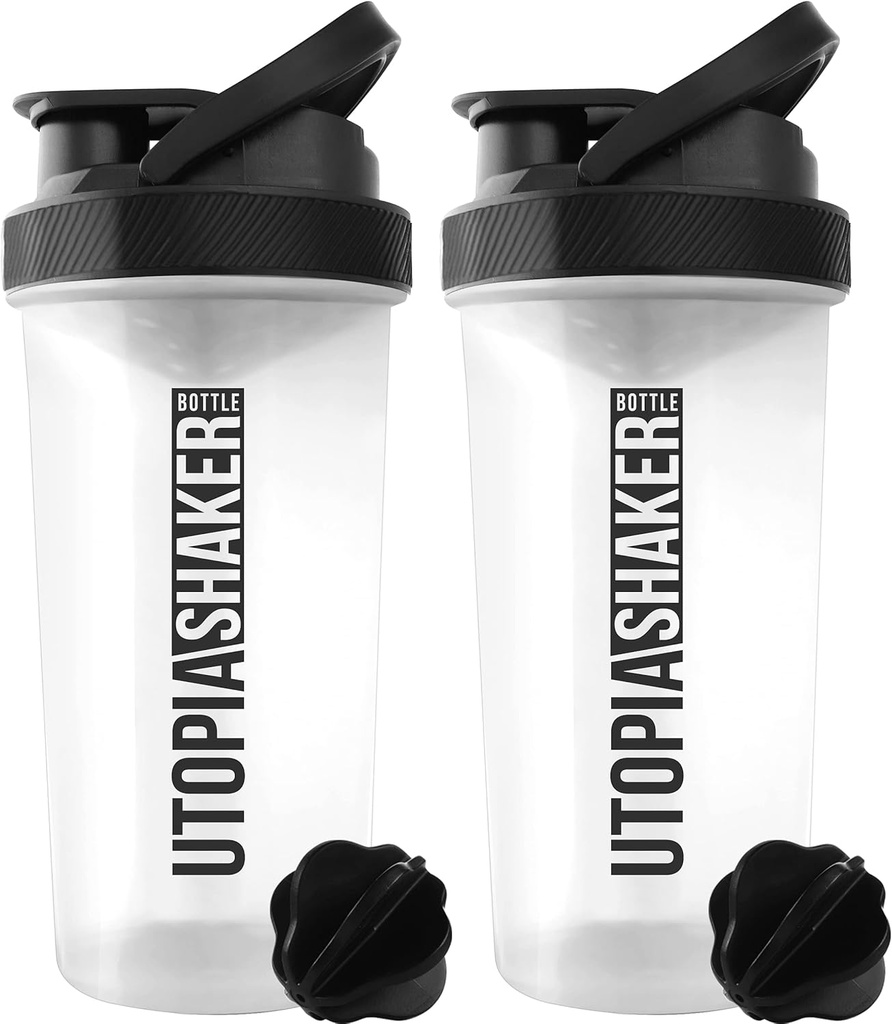 Utopija Domov Beljakovine Shaker steklenica - (Pack of 2) 28-Ounce Shaker steklenice za mešanice beljakovin - Fitness Sports Classic Mixer Shaker steklenička (Clear/Black)