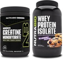NutraBio Kreatin Monohidrat, brez arome, 300g in sirotkinega proteina izolat, borovnice Muffin, dodatek strdek - mišična energija, rast, okrevanje in moč