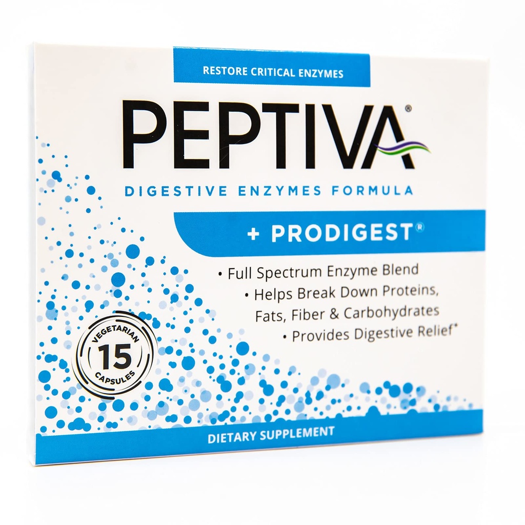 Peptiva Digestive Enzyme Supplement + ProDigest - Pomaga z napenjanjem, plin, zaprtje - 15 Count