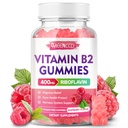 Vitamin B2 Gummies Riboflavin 400mg dodatek z magnezijem za otroke in odrasle, B2 Gummies za migrene Relief & živčni sistem podpora, Vegan, sladkor brez, Raspberry aroma, 60 Count