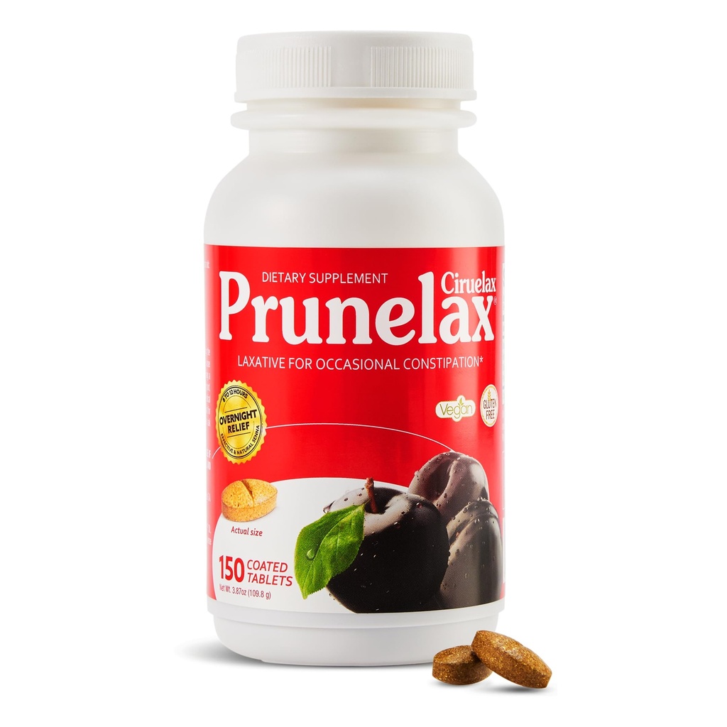 Prunelax Ciruelax Redna moč Laksativne tablete - Naravne sestavine Laksativno za občasno zaprtje, Predvidljiva čez noč Relief s Senna List izvlečki, 8-12 Hr hitro delovanje - 150ct