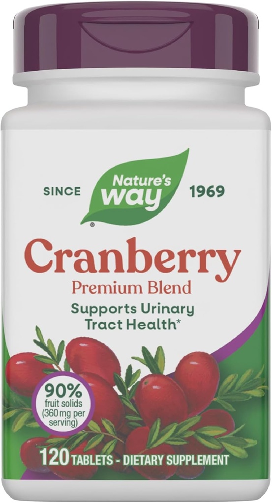 Narava način Cranberry Premium Mešanica, Podpira Zdravje urinarnega trakta*, z vitaminom C, za moške in ženske, Brez Gluten, 120 Tablete (Packaging maj Vary)