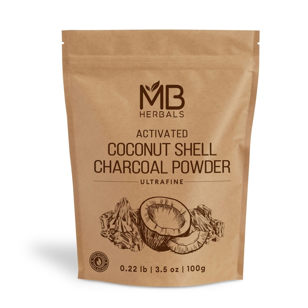 MB Zelišča Aktiviran Charcoal prašek iz kokosove lupine 3.5 oz (100 Gram) Za zunanjo uporabo samo 