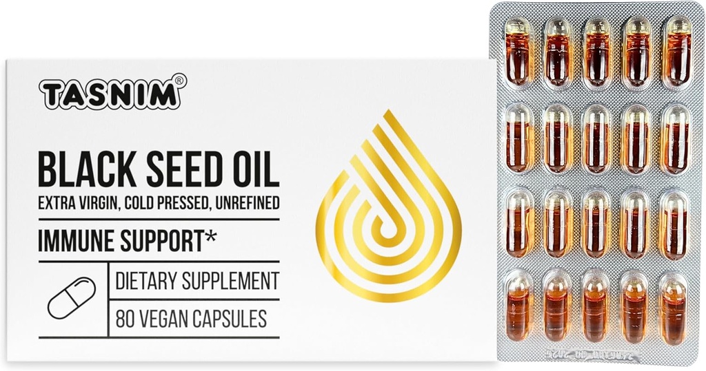 Tasnim Black Seed Oil Organic Cold Pressed Kapsule 100% Pure Cold-Presed Black Cumin Seme Oil Nigella Sativa za imuno podporo, Joint Comfort in Vitality