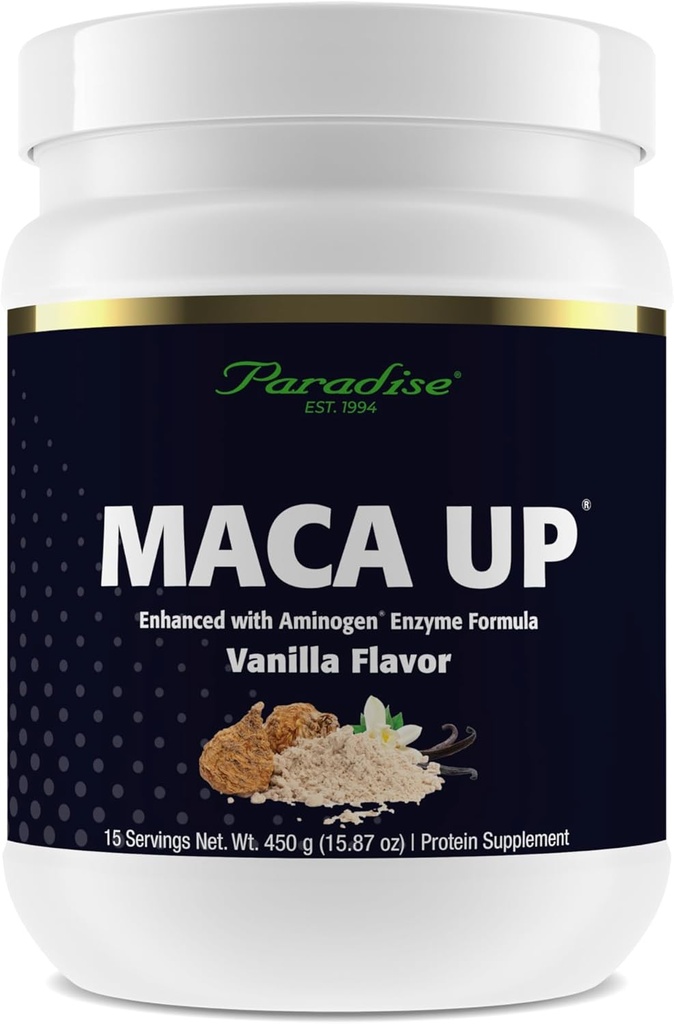 Paradise Herbs Maca Up Vanilla Vegan Protein Powder, Organic Pea & Brown Rice, Maca Root, Aminogen Digestive Enzyme Mešanica, Nutrim Oat Bran Fiber, 15 Servings, 450 g
