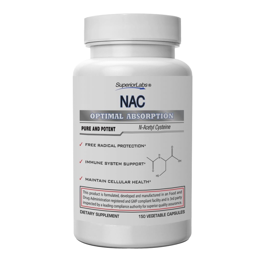 Superior Labs NAC (N-Acetil Cysteine) 1.200 mg, 150 Zelenjavne kapsule, prehranska dopolnila s selenom, prosta radikalna zaščita, normalno delovanje imunskega sistema, ohranja celično zdravje