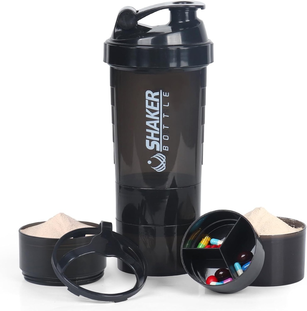 VECH Shaker plastenke za proteinske mešanice Tresavec Tresalec Puh Proof Steklenica za vodo Non Slip 3 Plast Twist Off 3 OZ s pladnjem tabletke za shranjevanje Protein Treaker Steklenica 16 OZ Shake Cup (črna)