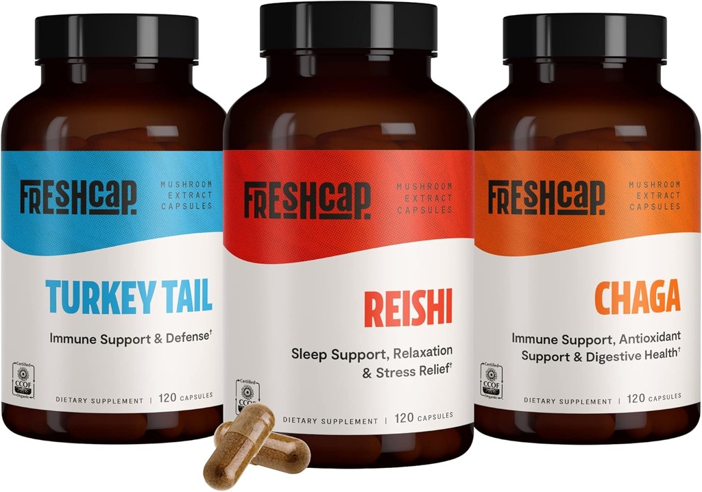 SvežeCap Imune Defenders Bundle (Reishi, Turčija rep, Chaga) Kapsule