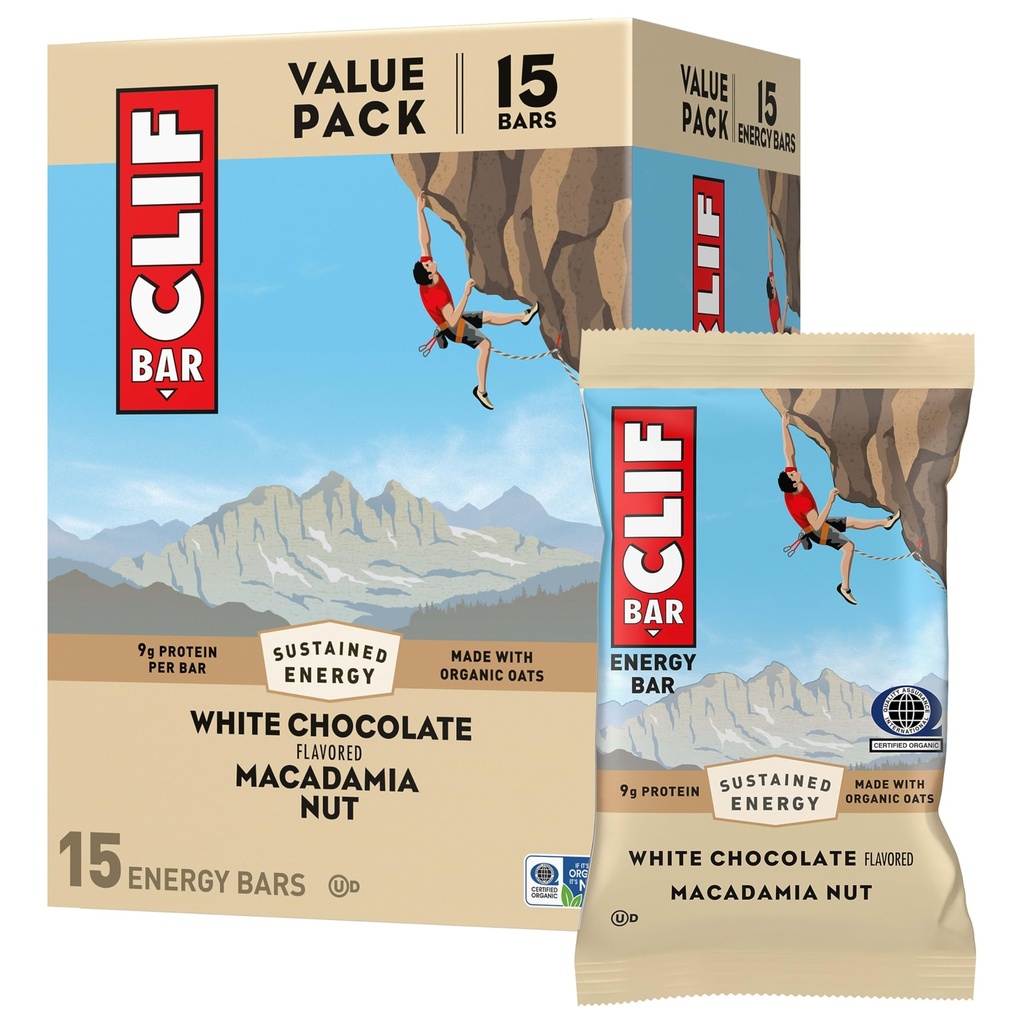 CLIF BAR - Energy Protein Bars - Bela čokolada Macadamia Nut - Izdelano z organskimi ovesi - Energy Bars - Non-GMO - (15 Pack)