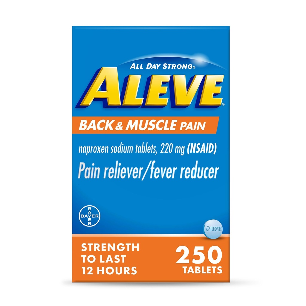 Aleve Back & Mišična bolečina Relief Naproxen Natrijeve tablete, Pain Reliever & Fever Reductor, Zdravilo za telo , 250 Število