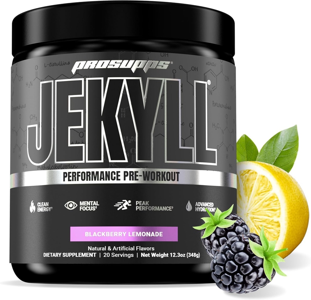 PROSUPPS Dr. Jekyll Performance Pre Workout Powder - Nizko stimulant Preworkout Podpira mišice Gain, Focus & Energy - Kofein-free Gym & Fitness dopolnila (BlackBerry Lemonade, 30 Servings)