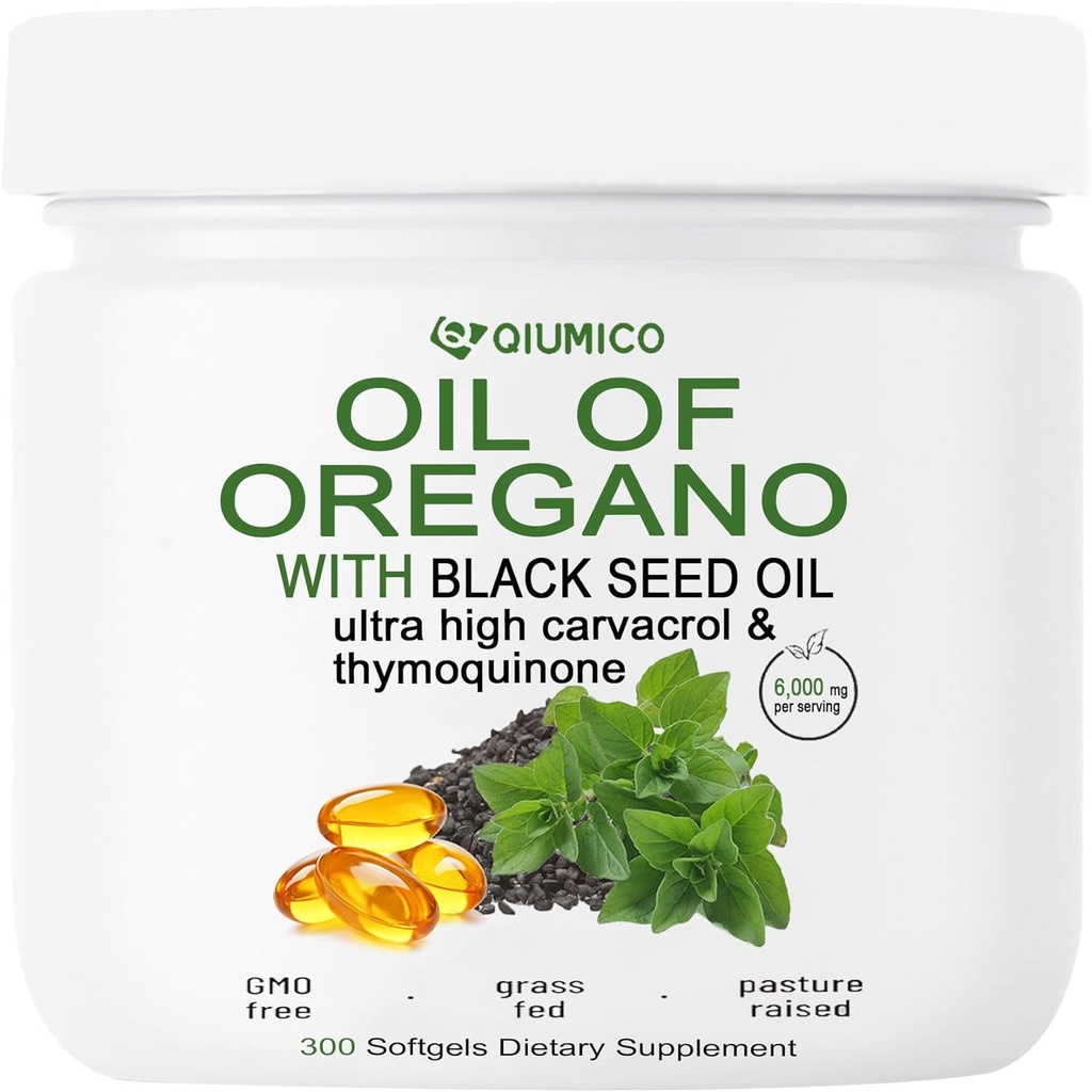 Olje Origano s črnim oljem Softgels, Origano Oil kapsule Organic, 2 v 1 6000mg Olje Origano s črnim oljem Semena 200mg, 300 Število